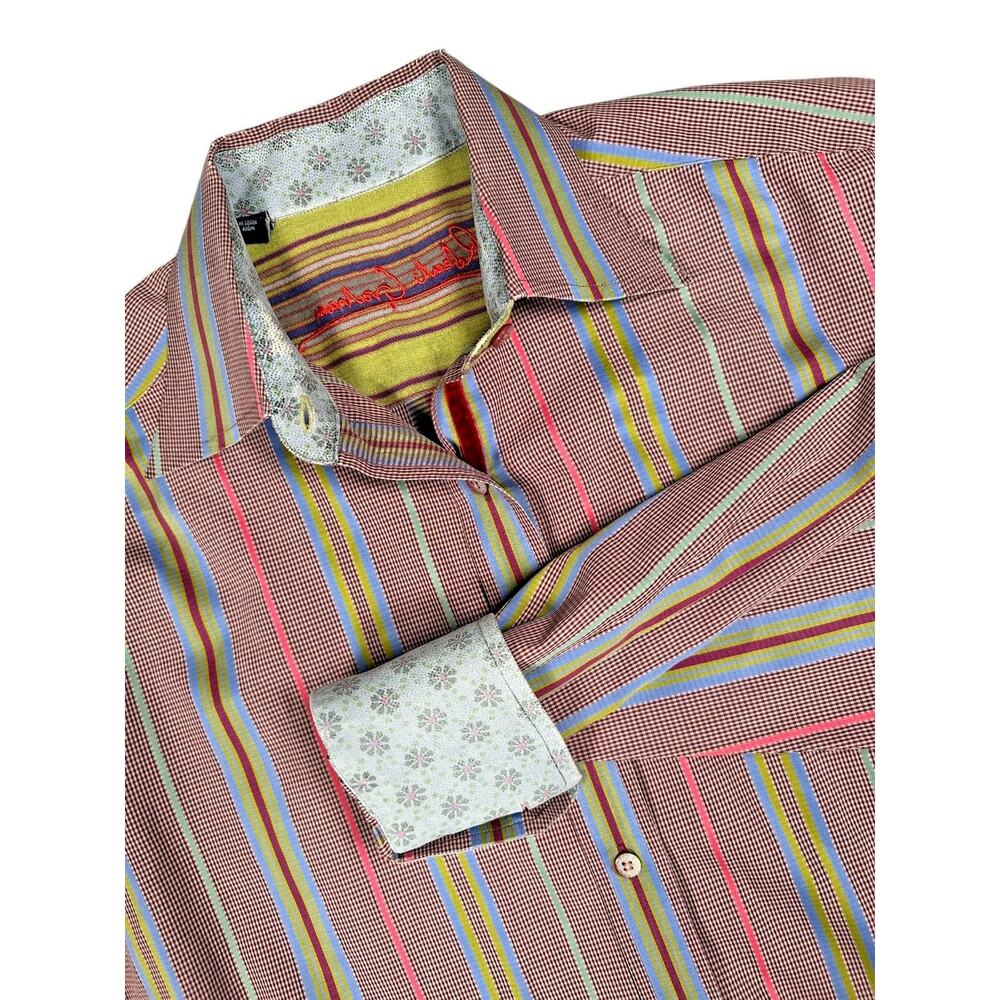 Robert Graham Long Sleeve Button Up Mens Size Large Burgundy Multi Striped